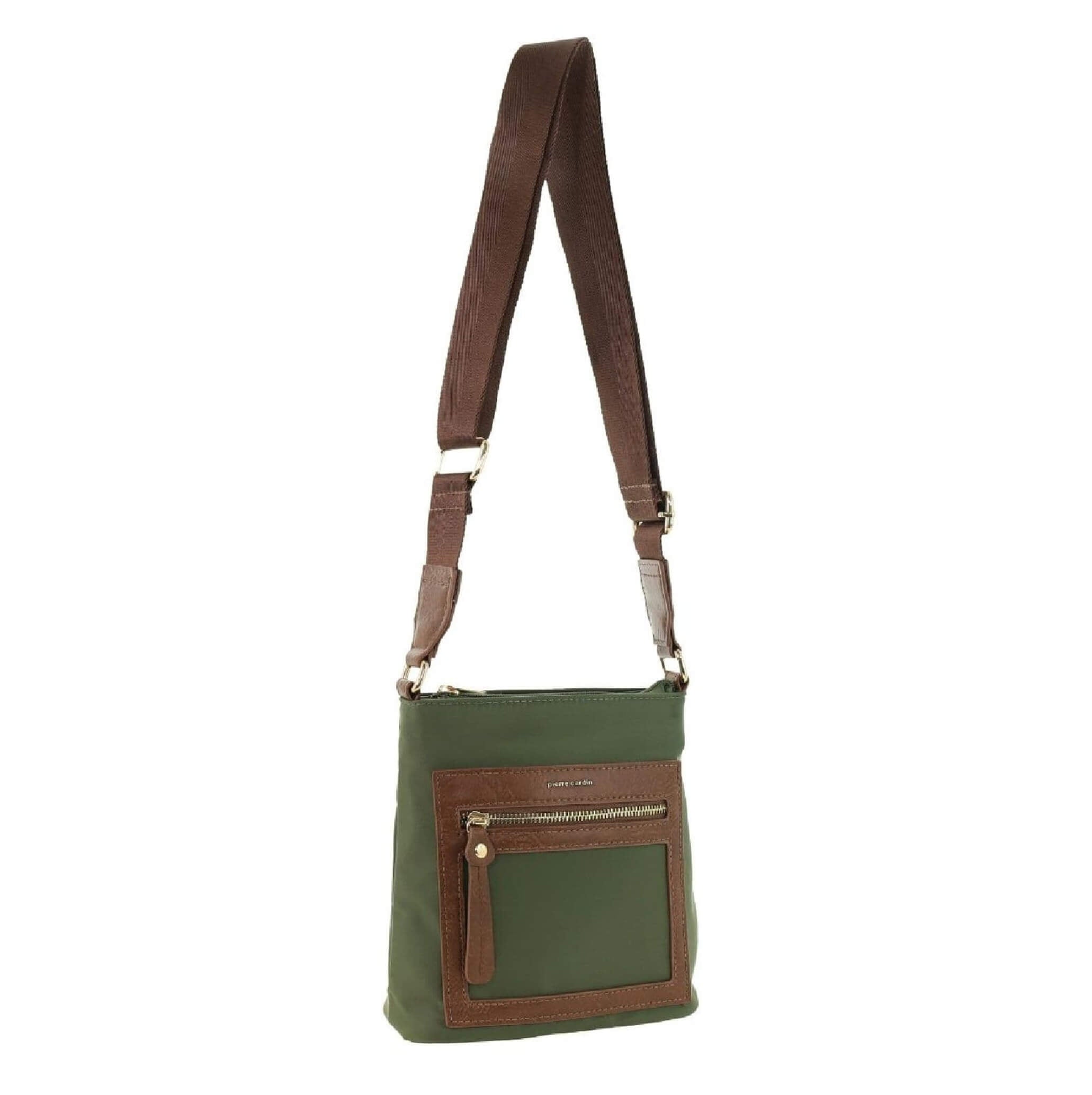 Pierre Cardin RFID Nylon Lightweight Crossbody Bag In Olive