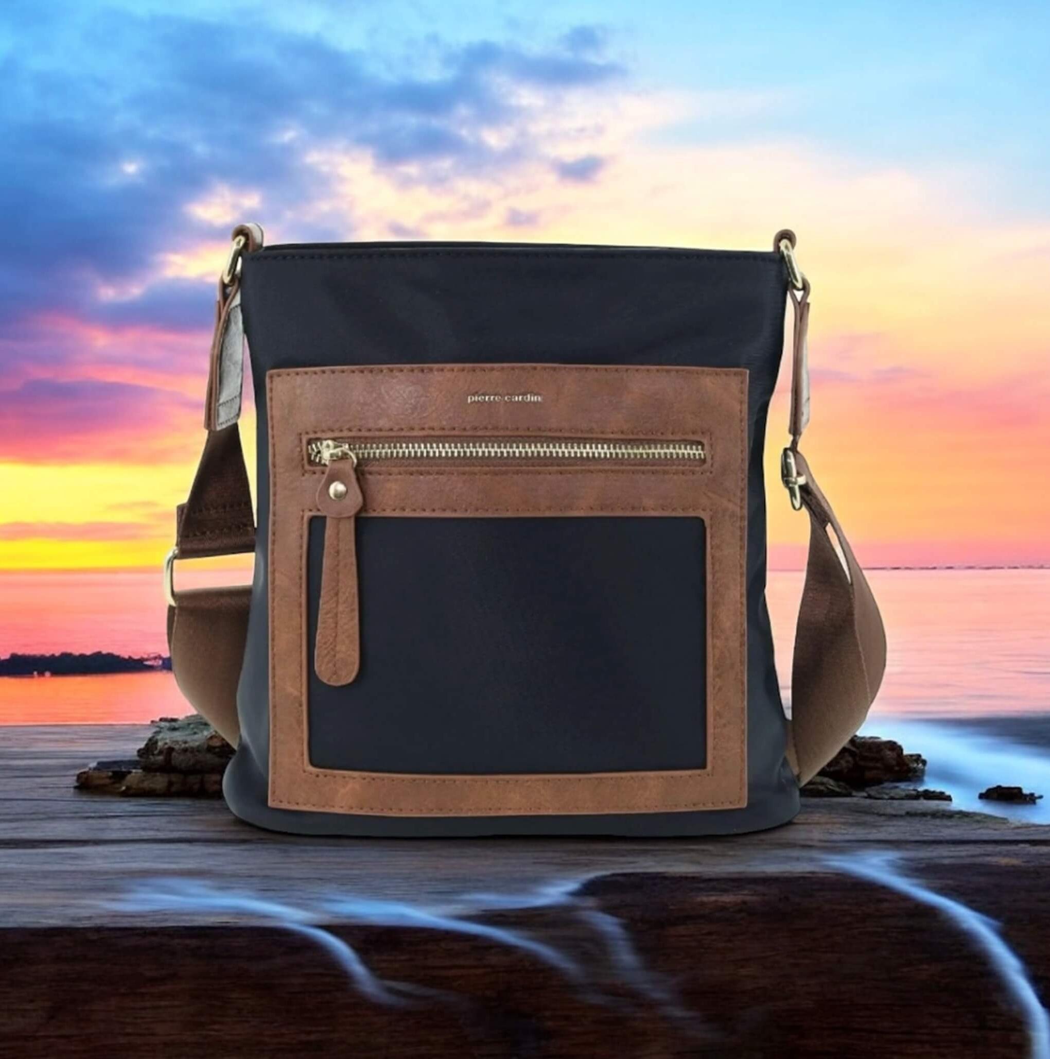 Pierre Cardin RFID Nylon Crossbody Bag In Black