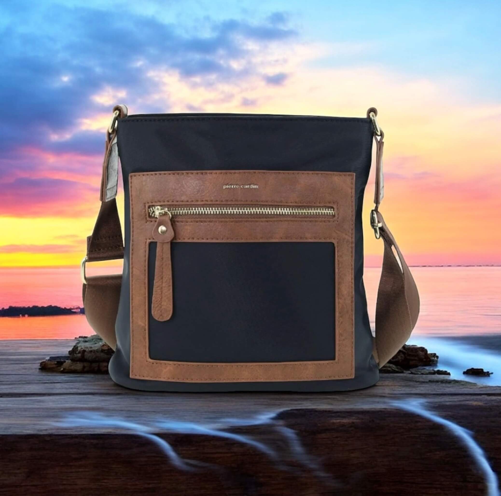 Pierre Cardin RFID Nylon Crossbody Bag In Black