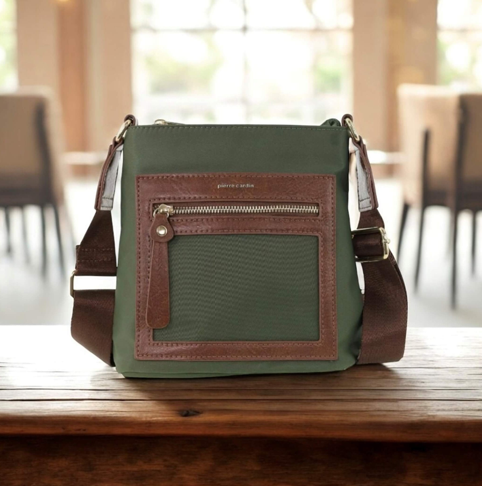 Pierre Cardin RFID Nylon Lightweight Crossbody Bag In Olive