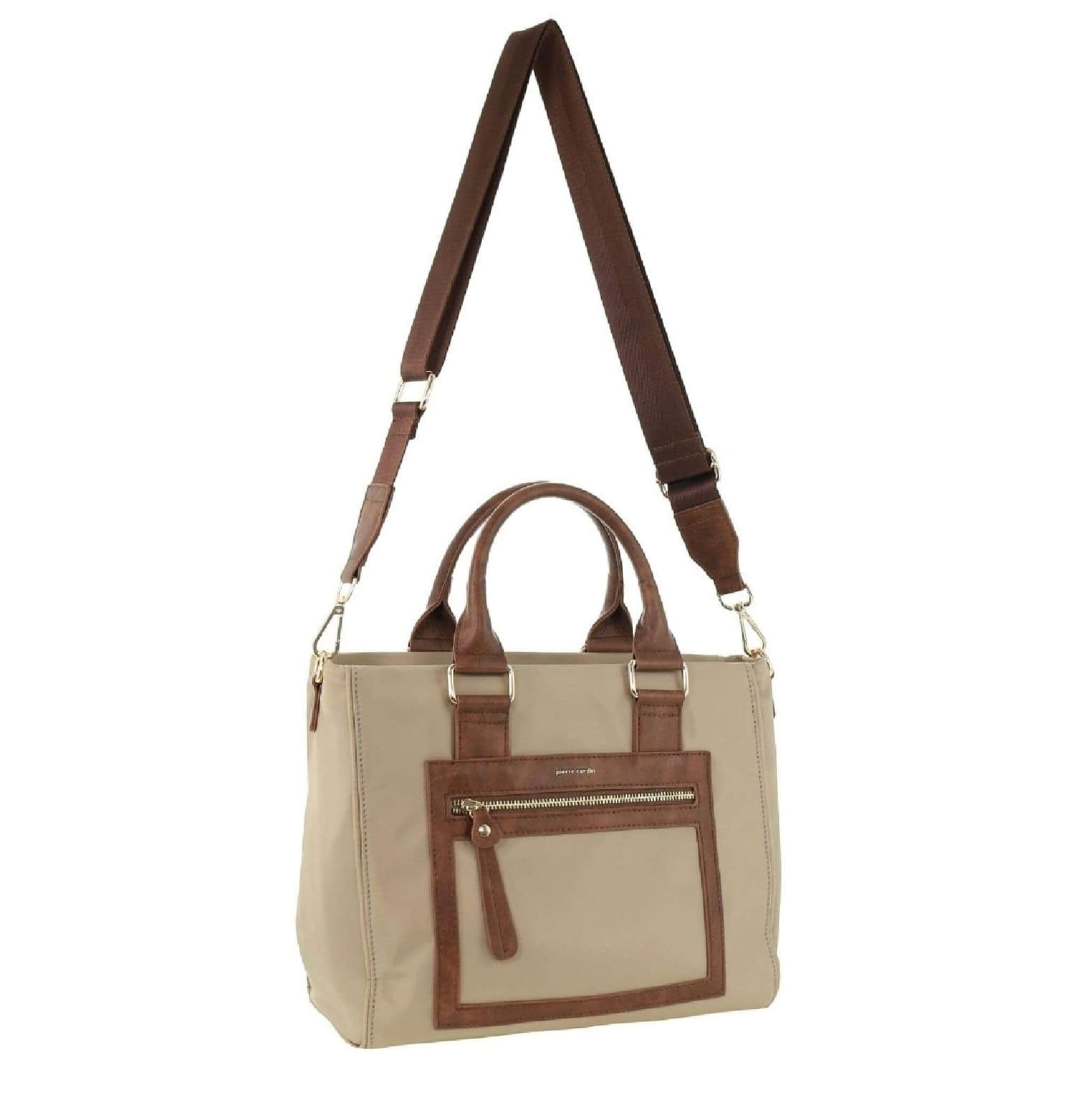 Pierre Cardin Nylon RFID Lightweight Mini Tote/Crossbody Bag In Camel