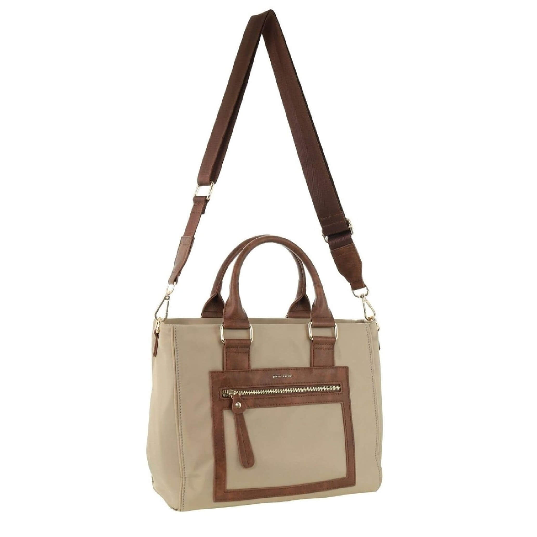 Pierre Cardin Nylon RFID Lightweight Mini Tote/Crossbody Bag In Camel