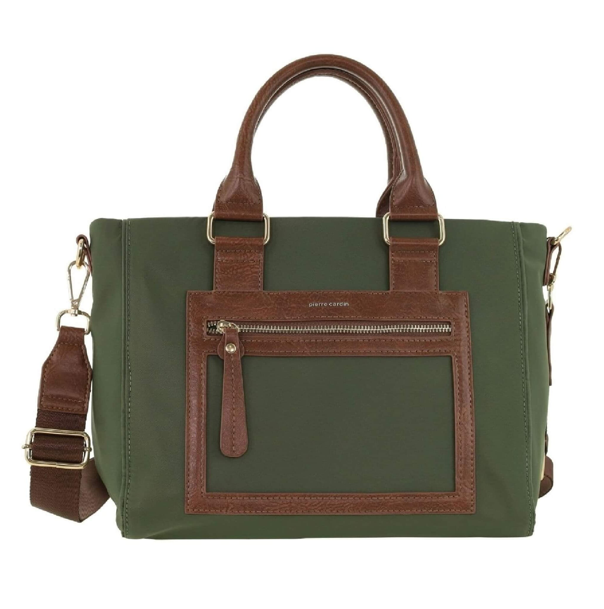 Pierre Cardin Nylon RFID Lightweight Tote/Crossbody Bag In Olive