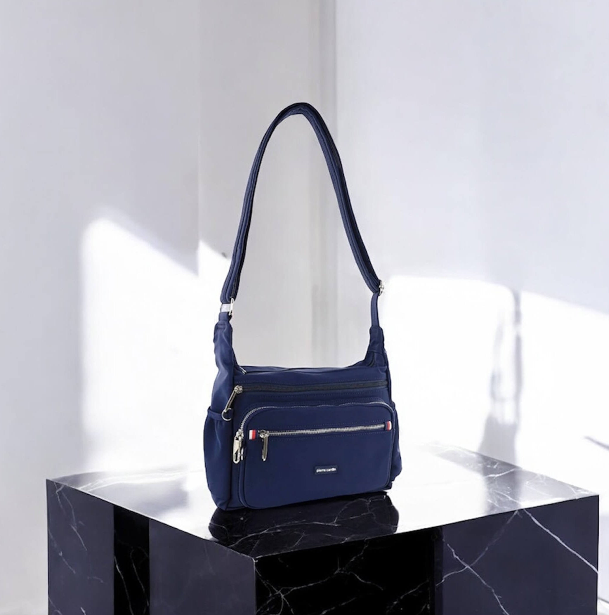 Pierre Cardin RFID Anti-Theft Nylon Crossbody Bag In Navy