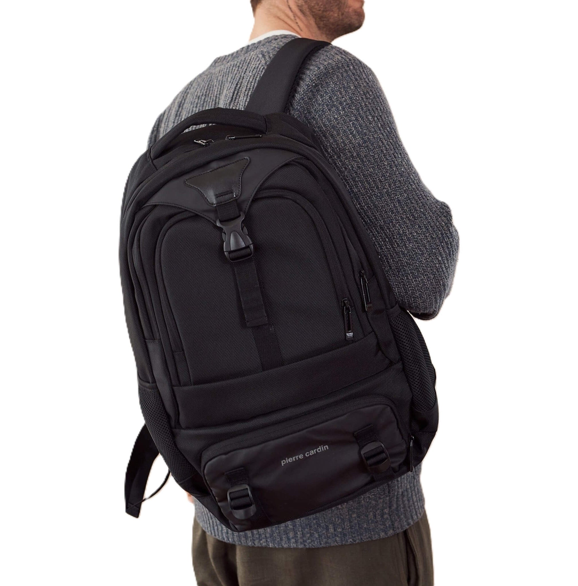 Pierre Cardin PC4088 Men's Nylon Laptop-Business Backpack in Black