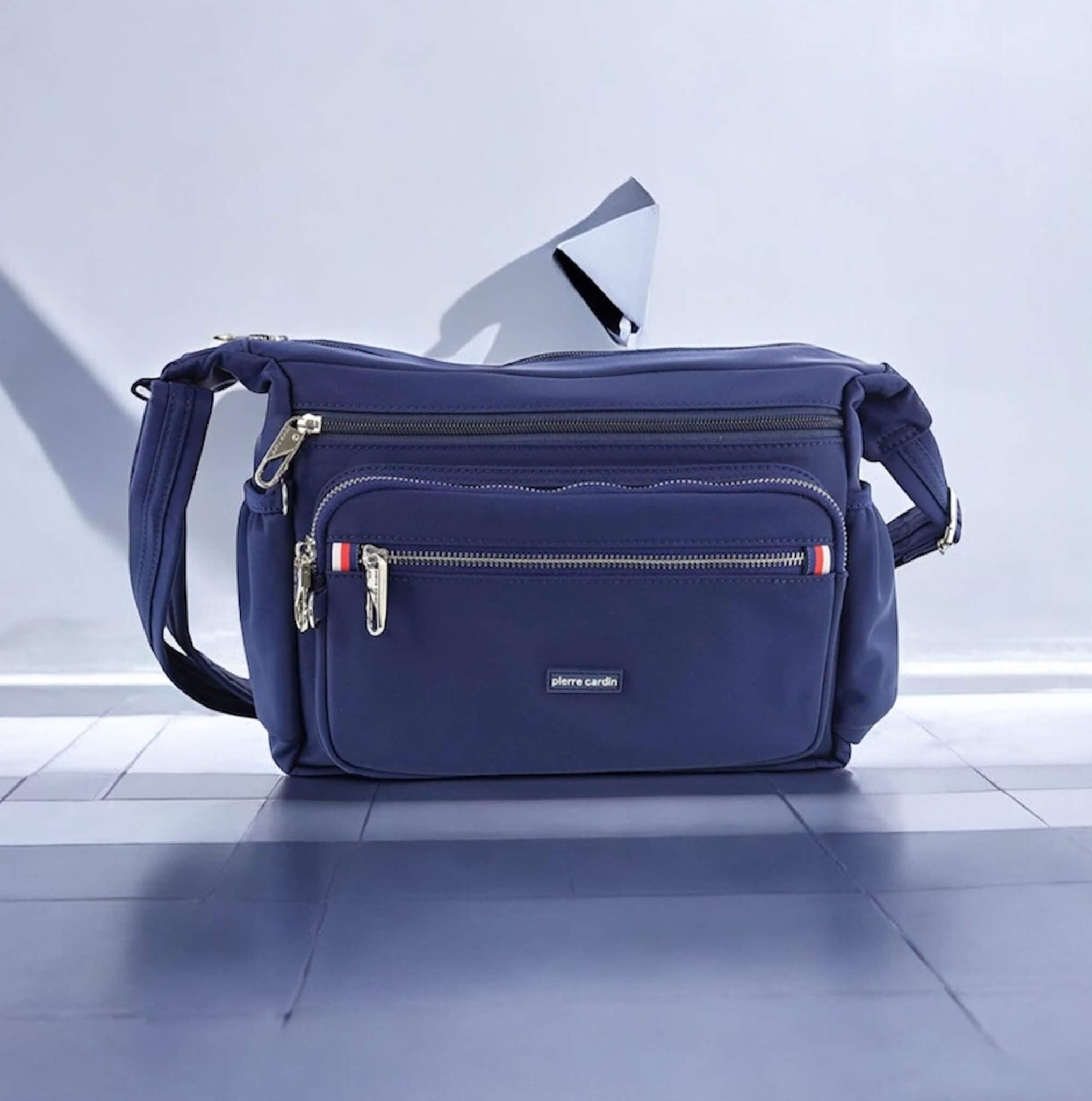 Pierre Cardin RFID Anti-Theft Nylon Crossbody Bag In Navy