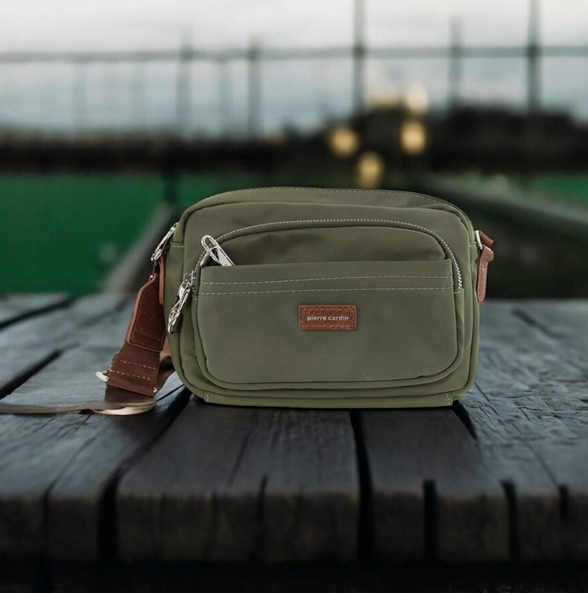 Pierre Cardin RFID Anti-Theft Nylon Crossbody Bag in Olive