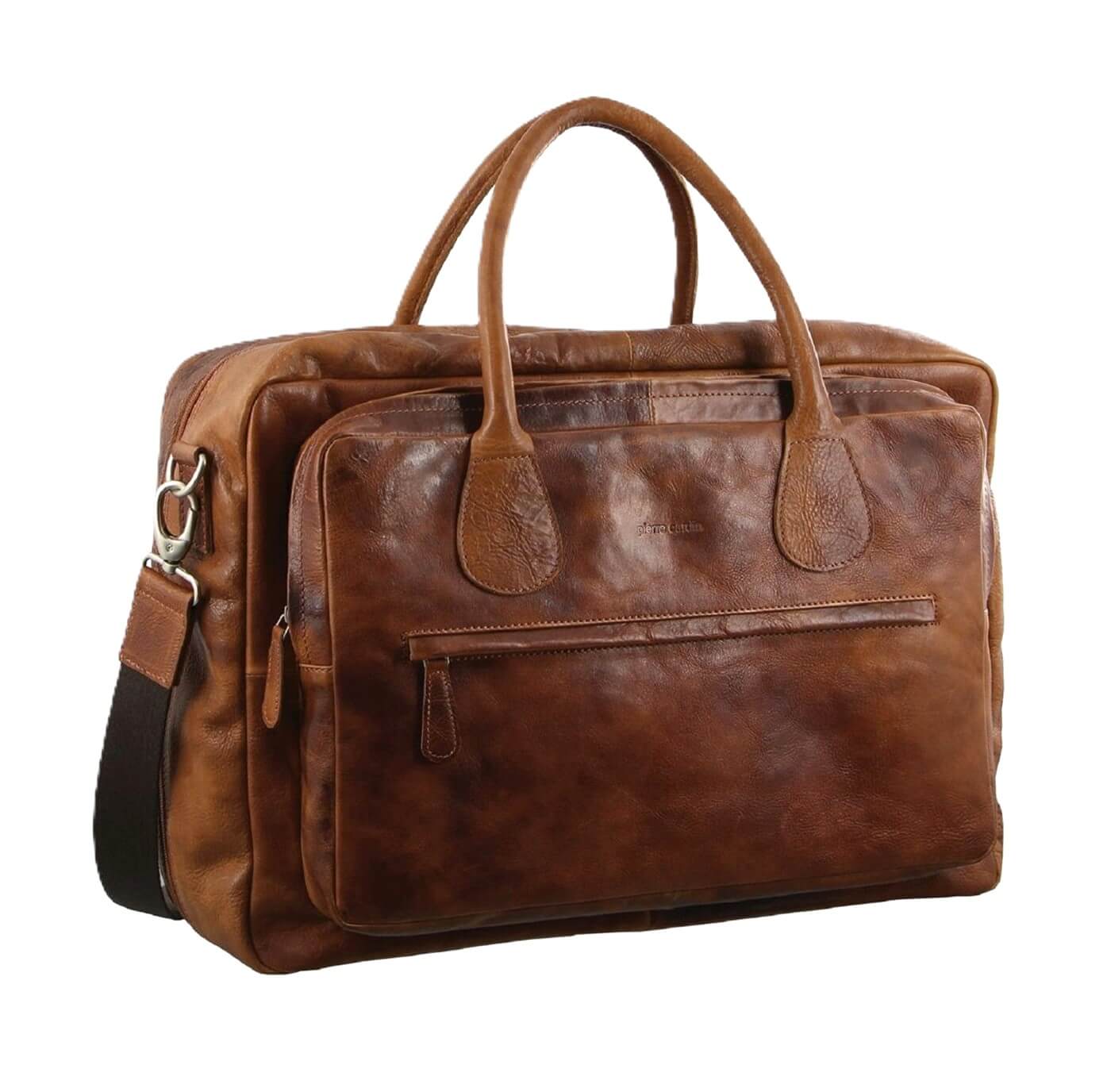 Pierre Cardin Rustic Leather Men's Laptop Bag in Cognac