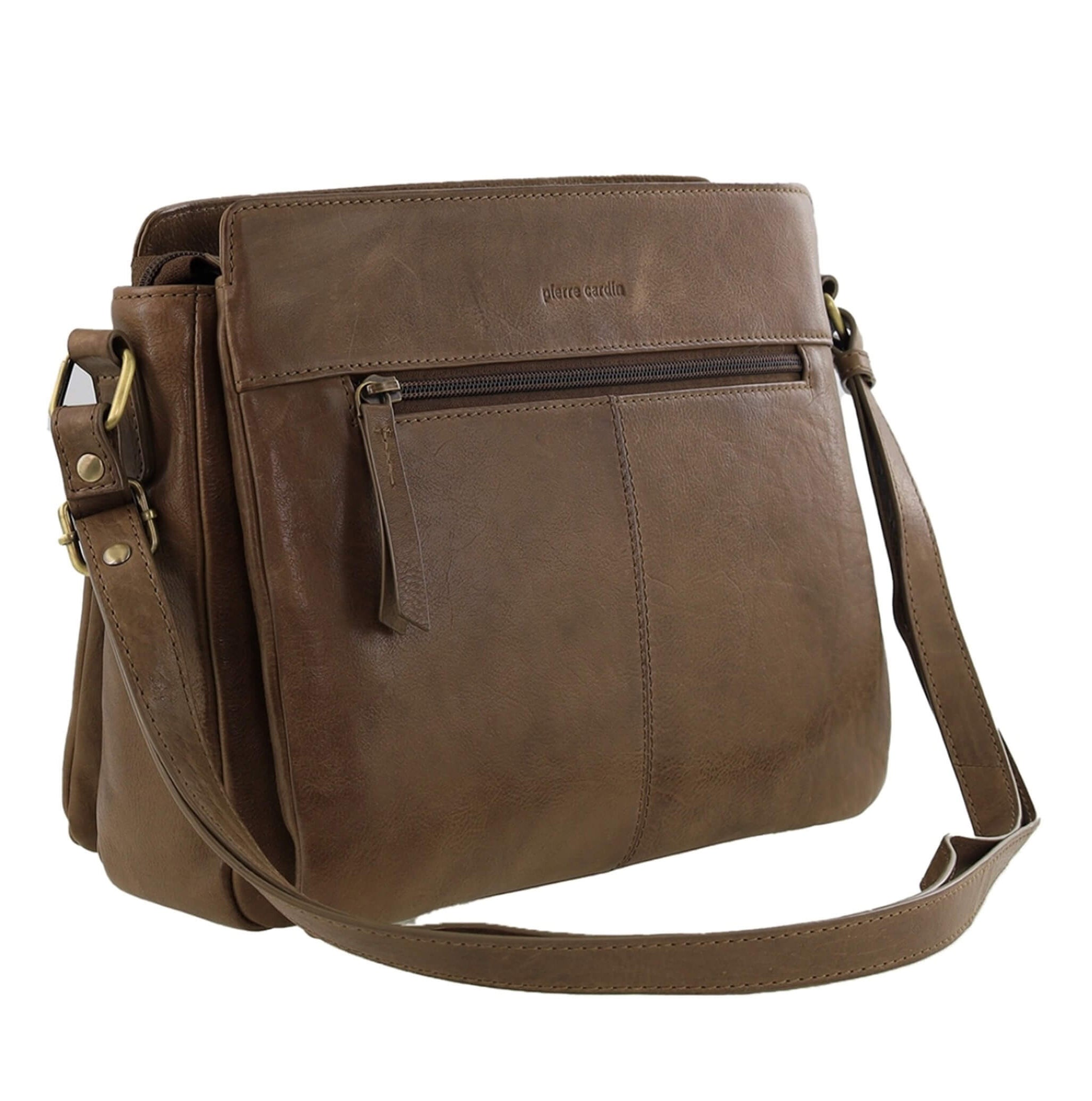 Pierre Cardin Unisex Italian Leather Crossbody Bag In Oak