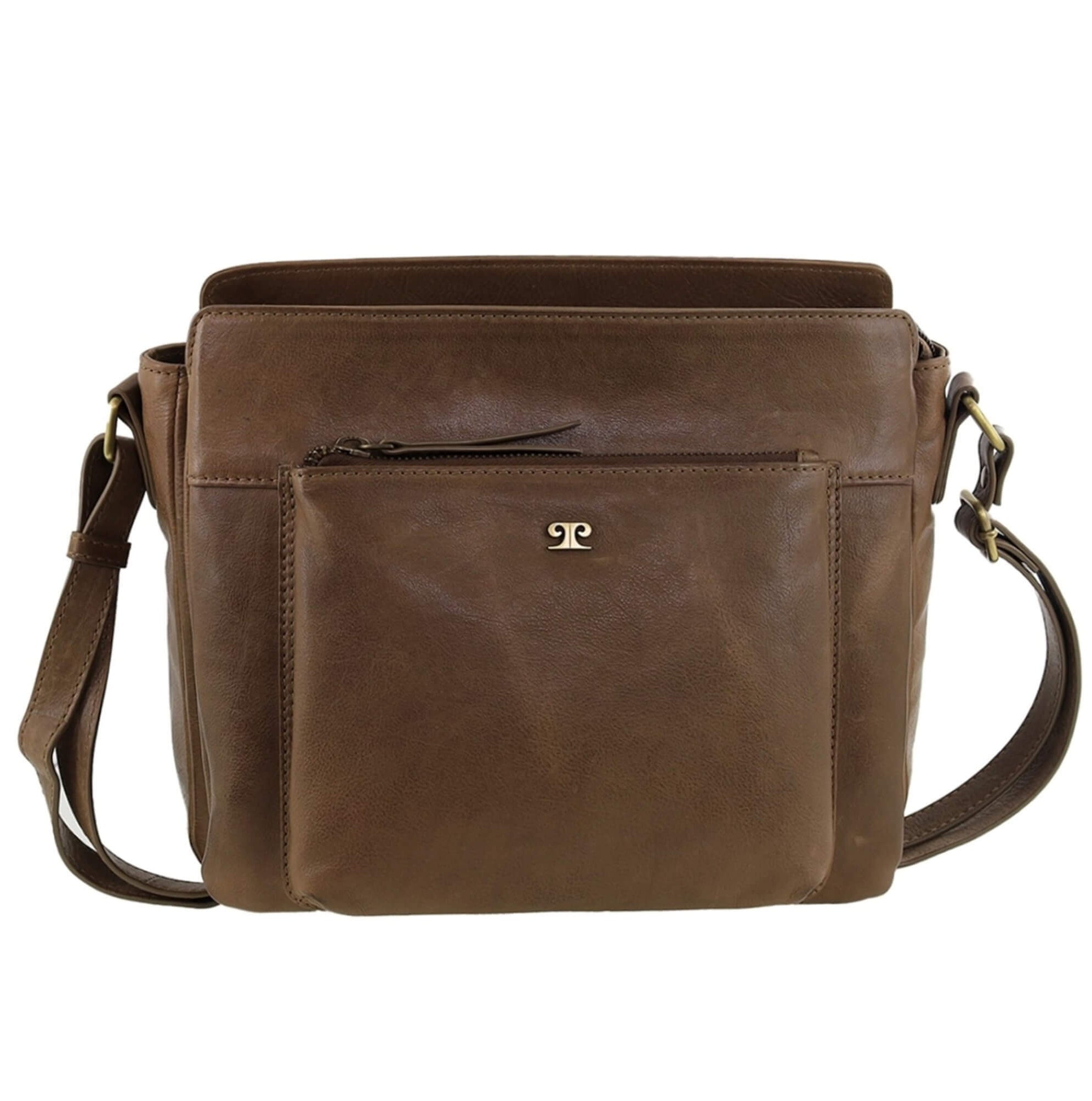 Pierre Cardin Unisex Italian Leather Crossbody Bag In Oak