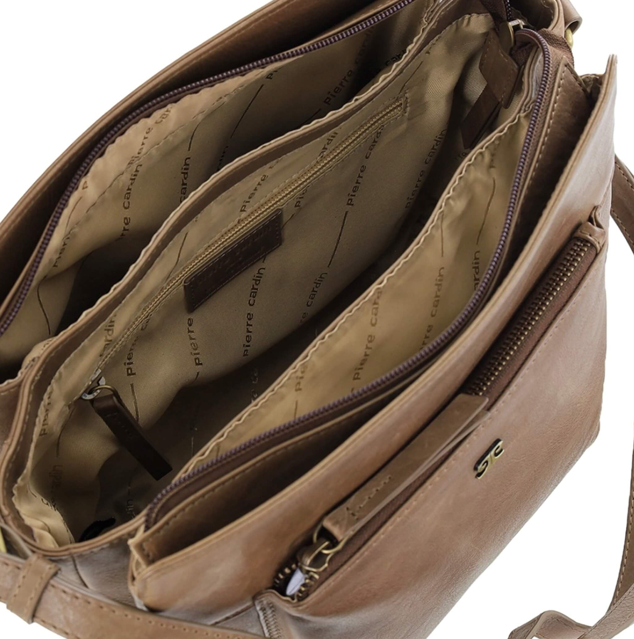 Pierre Cardin Unisex Italian Leather Crossbody Bag In Oak