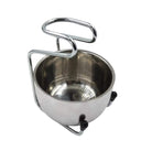 Stainless steel double bowl feeder for pets on a white background