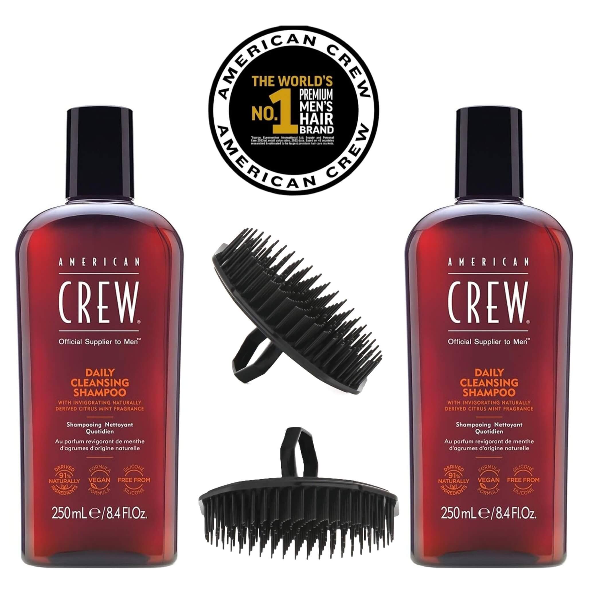 American Crew Daily Cleansing Shampoo DUO with Hair Massage Brushes