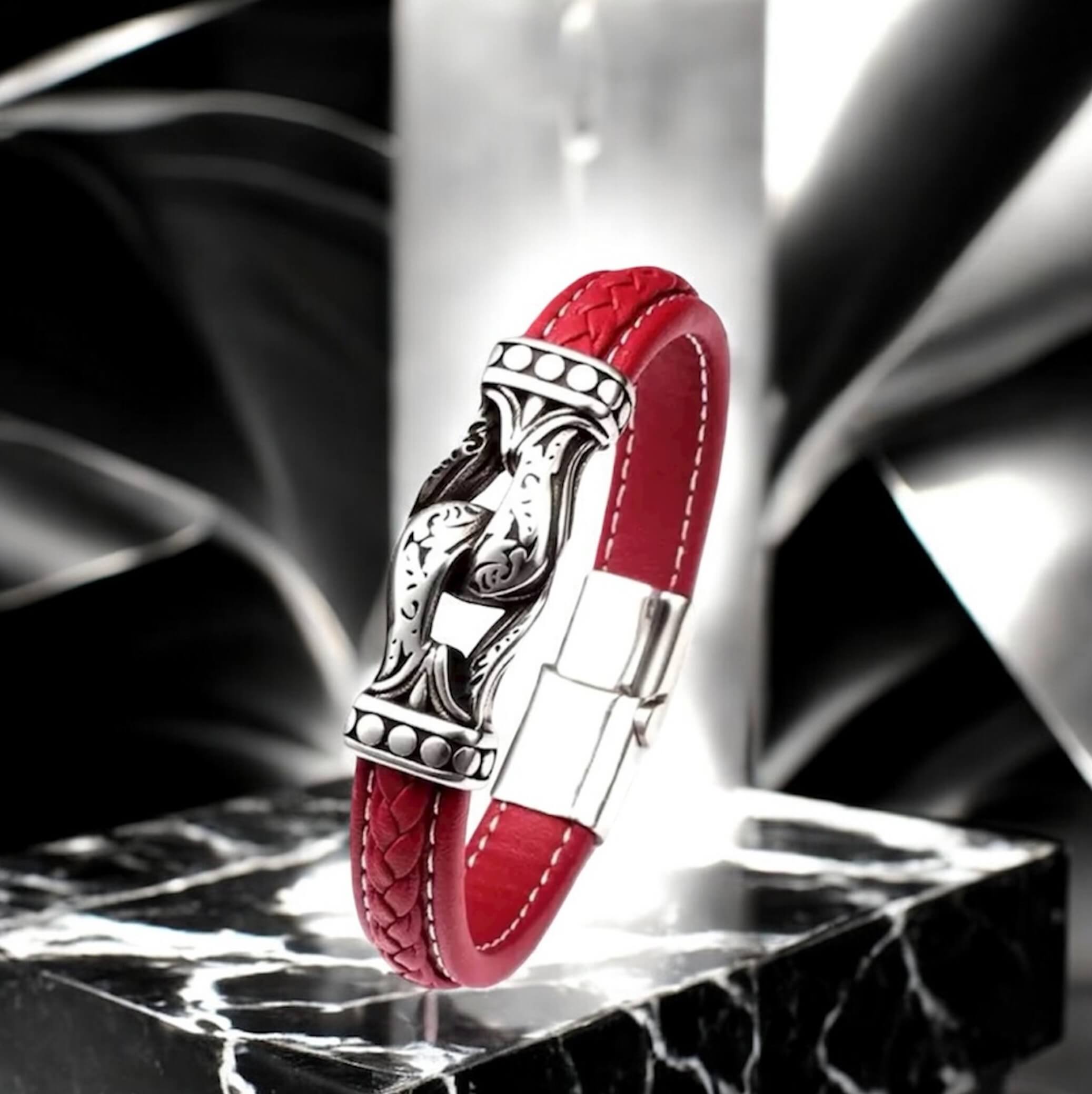 Antiquate Red Mens Leather Bracelet