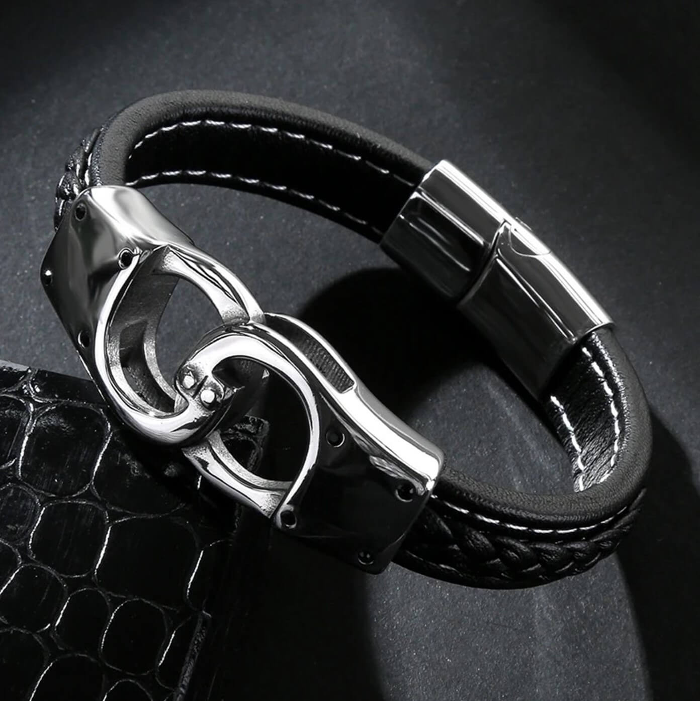 Mens Cuff Connection Leather Bracelet