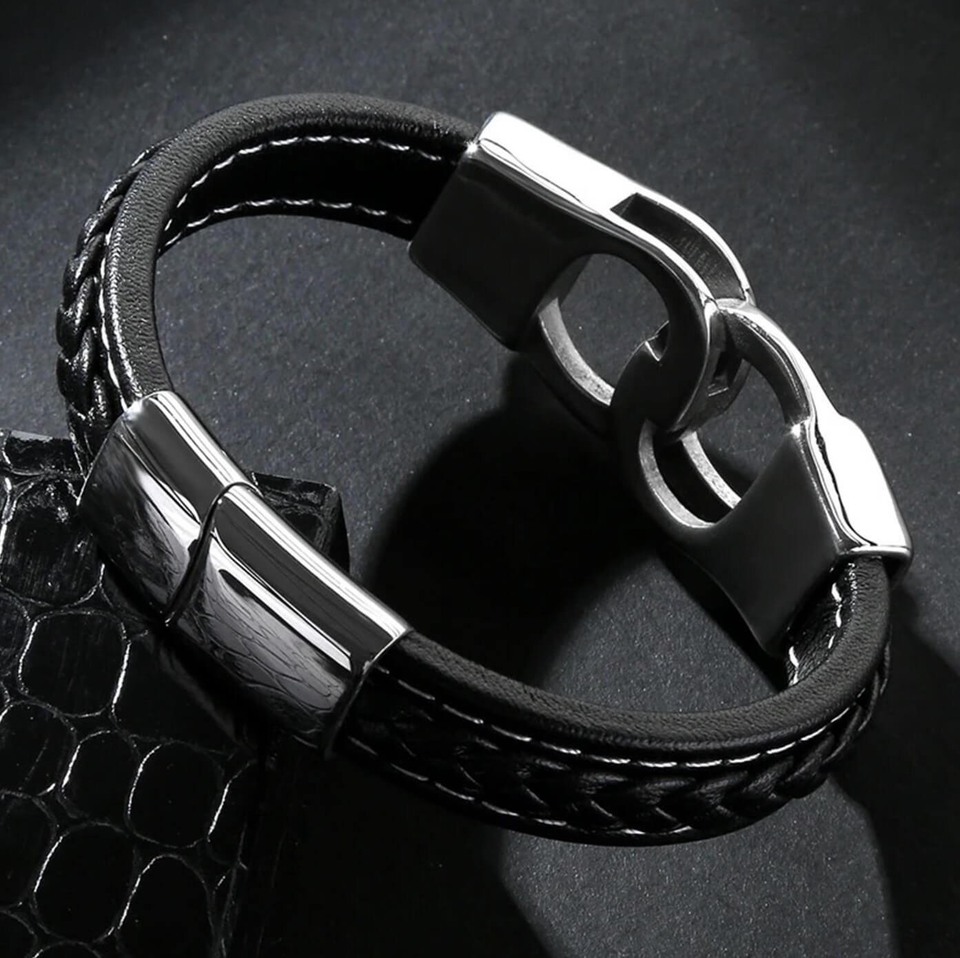 Mens Cuff Connection Leather Bracelet