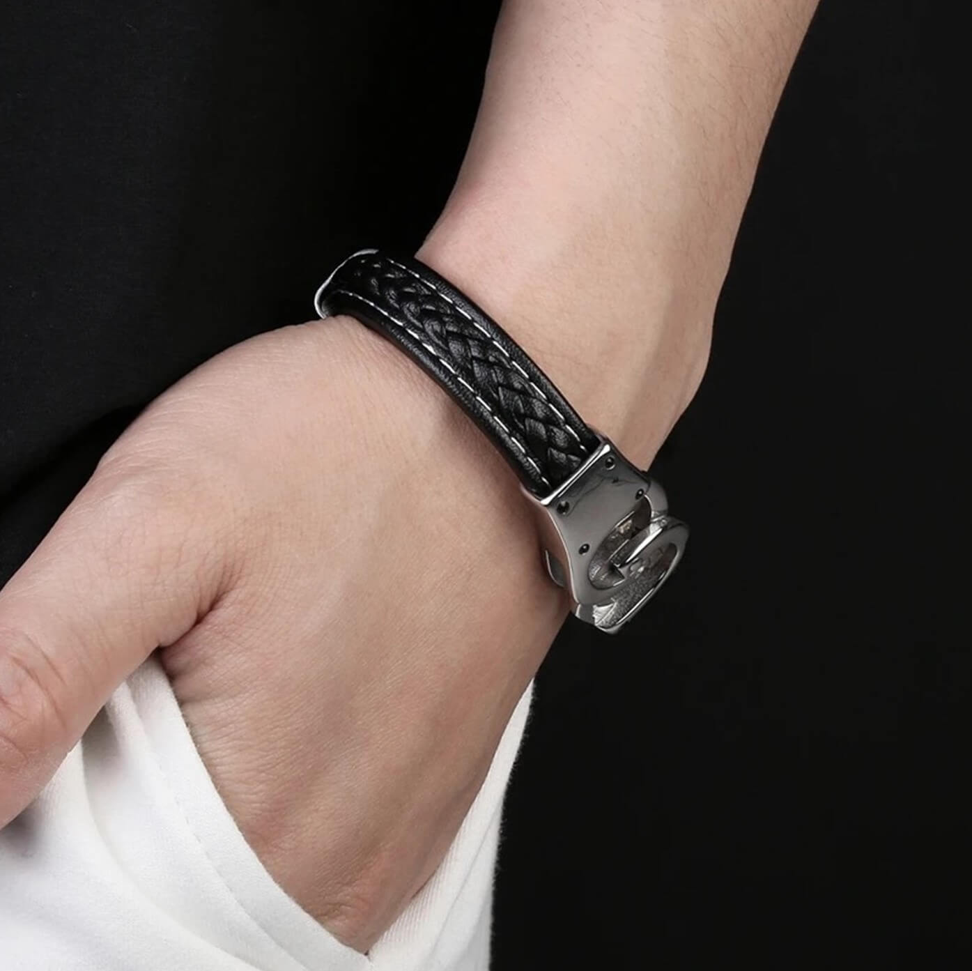 Mens Cuff Connection Leather Bracelet