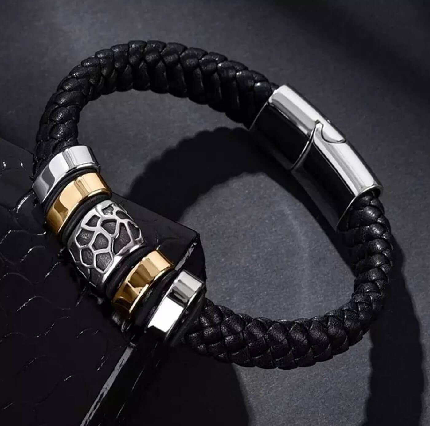 Signature Style Mens Leather Bracelet