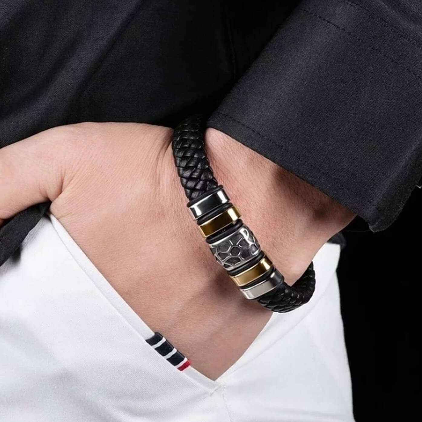 Signature Style Mens Leather Bracelet