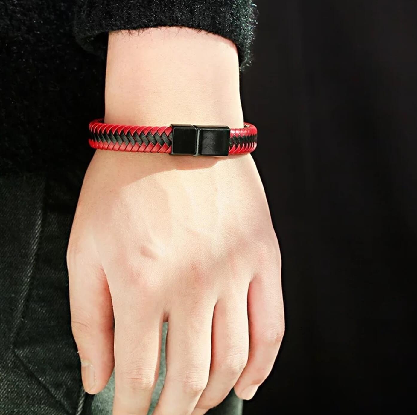 Unisex Zebra Leather Bracelet/Red-Black