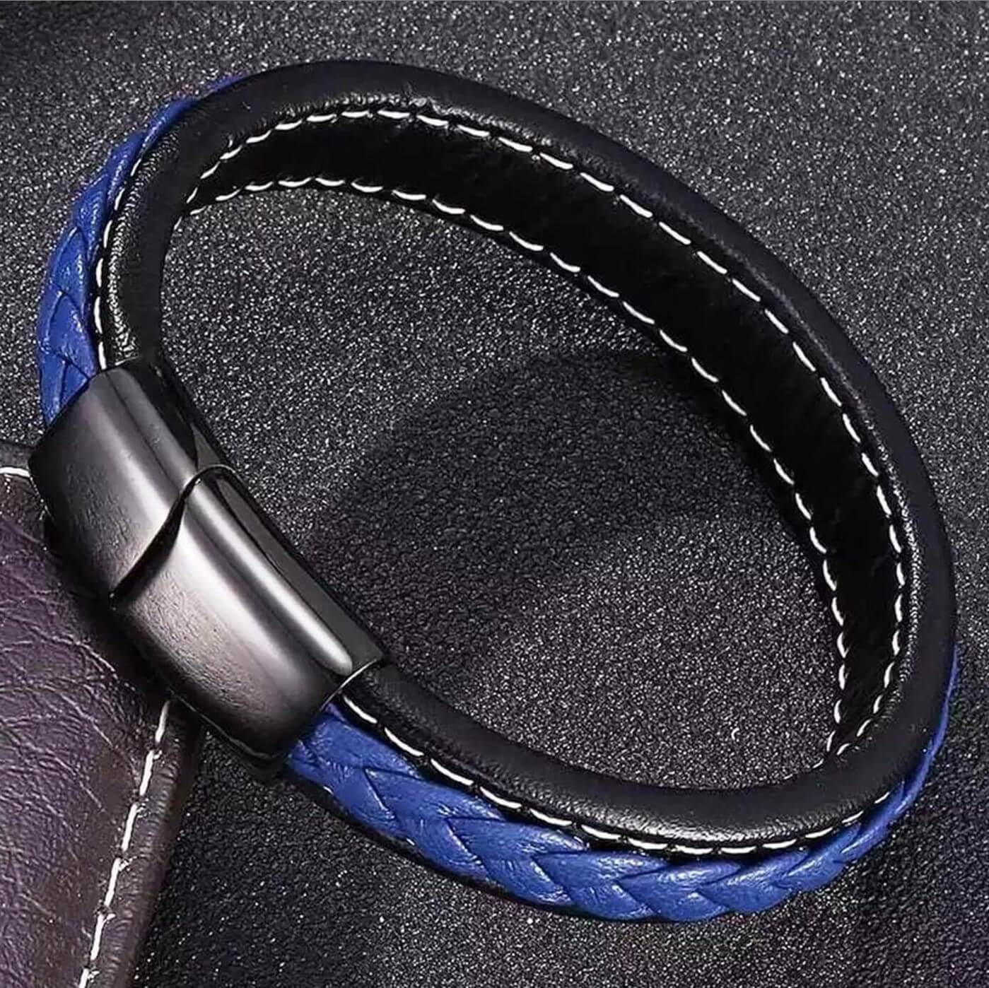 Sporty Theme Leather Navy Bracelet