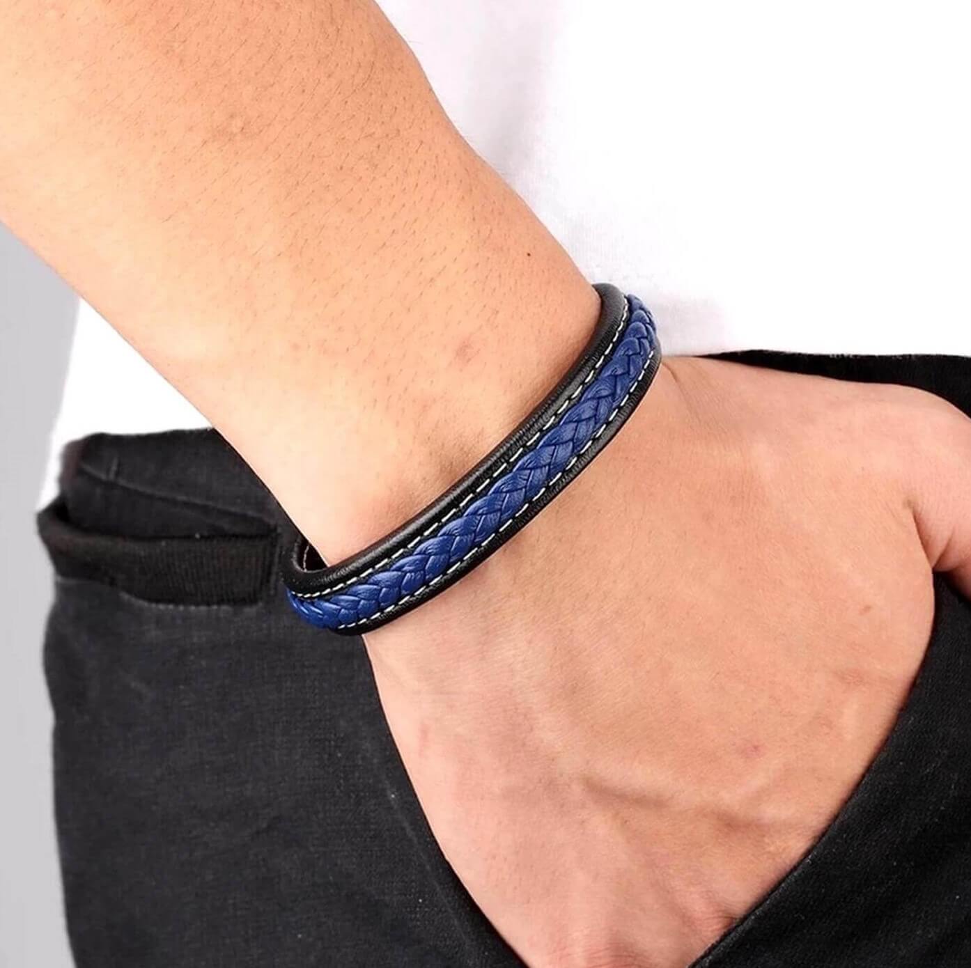 Sporty Theme Leather Navy Bracelet