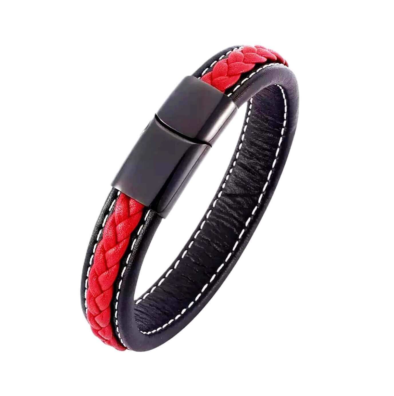 Sporty Theme Red Leather Bracelet