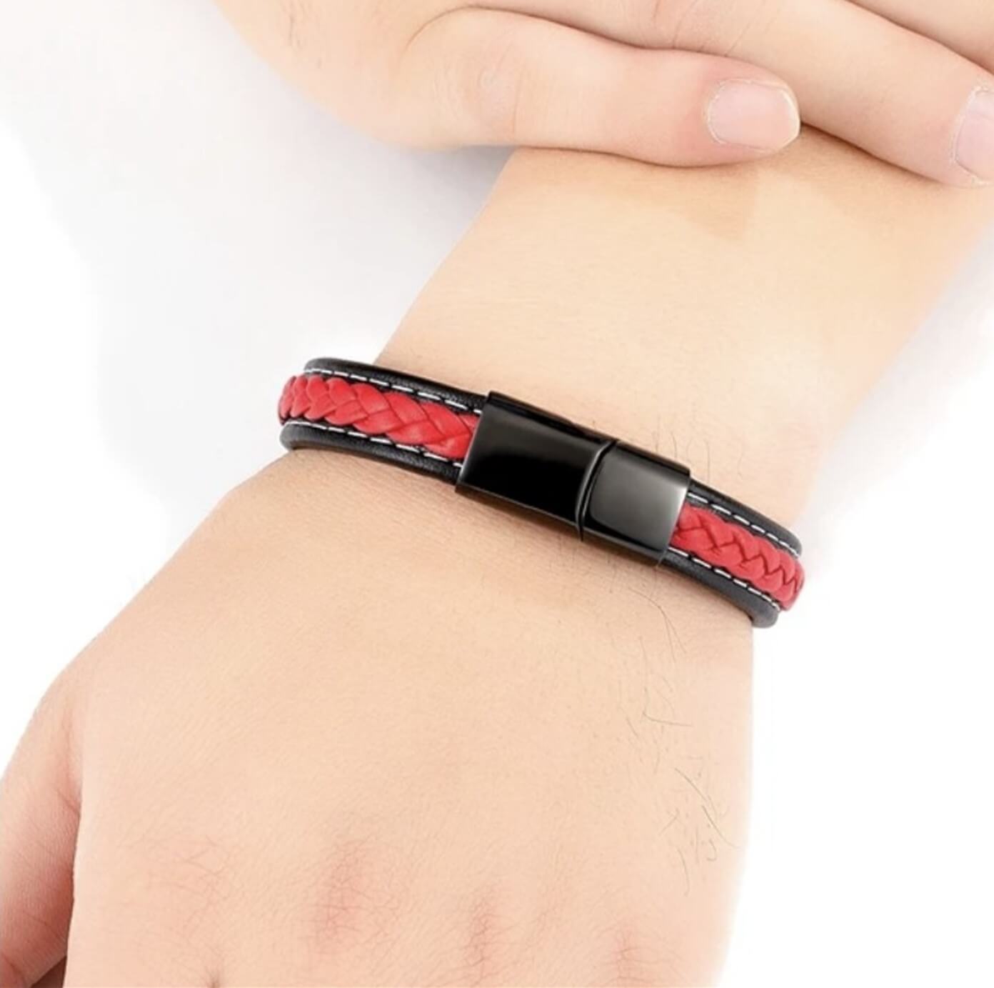 Sporty Theme Red Leather Bracelet
