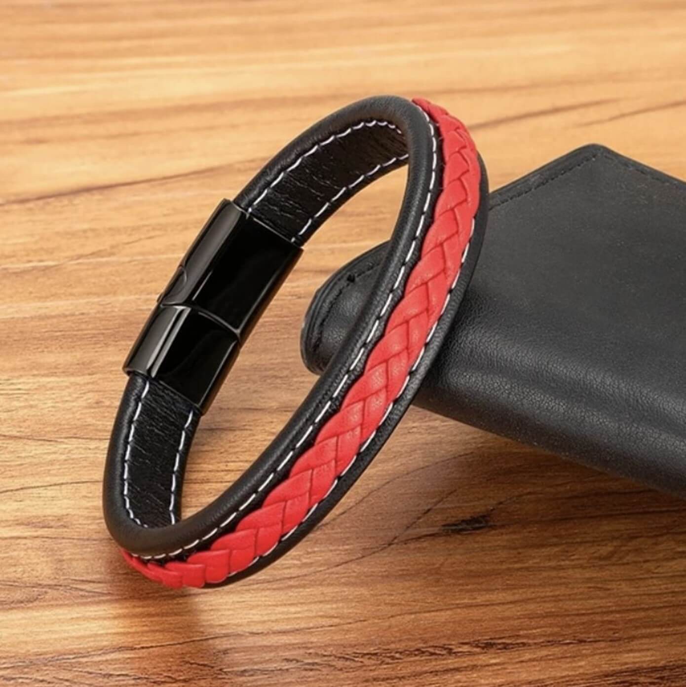 Sporty Theme Red Leather Bracelet