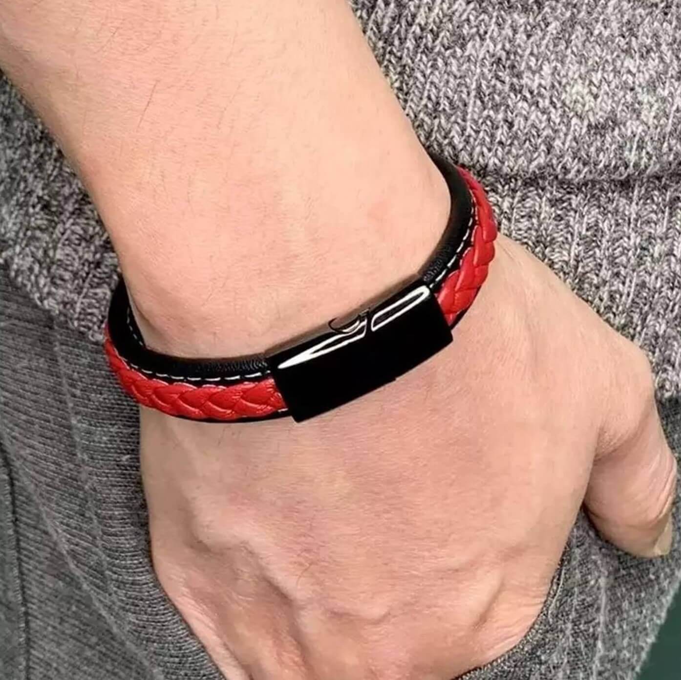 Sporty Theme Red Leather Bracelet
