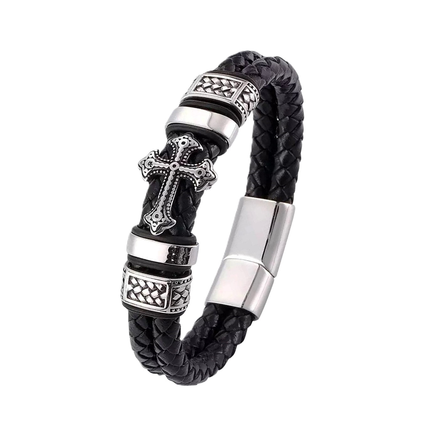 Mens Faith Cross Leather Bracelet