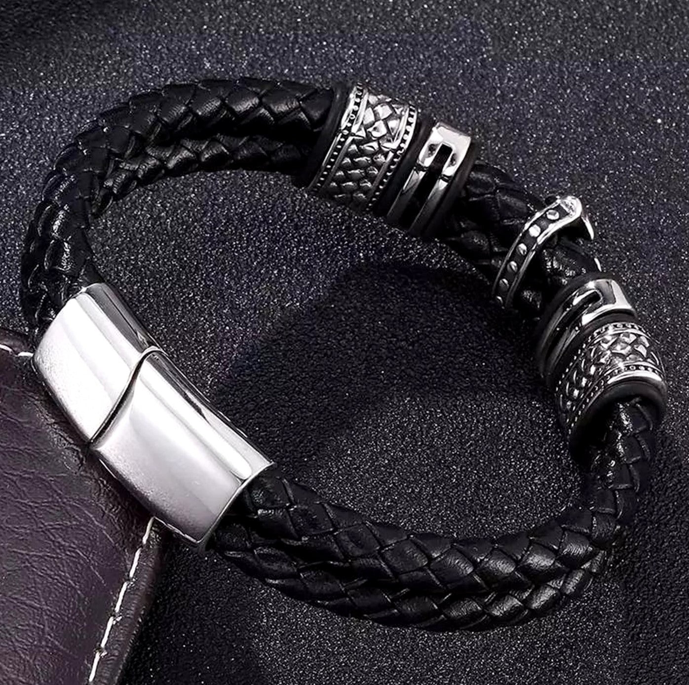 Mens Faith Cross Leather Bracelet
