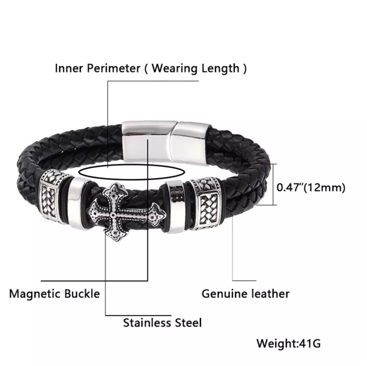 Mens Faith Cross Leather Bracelet