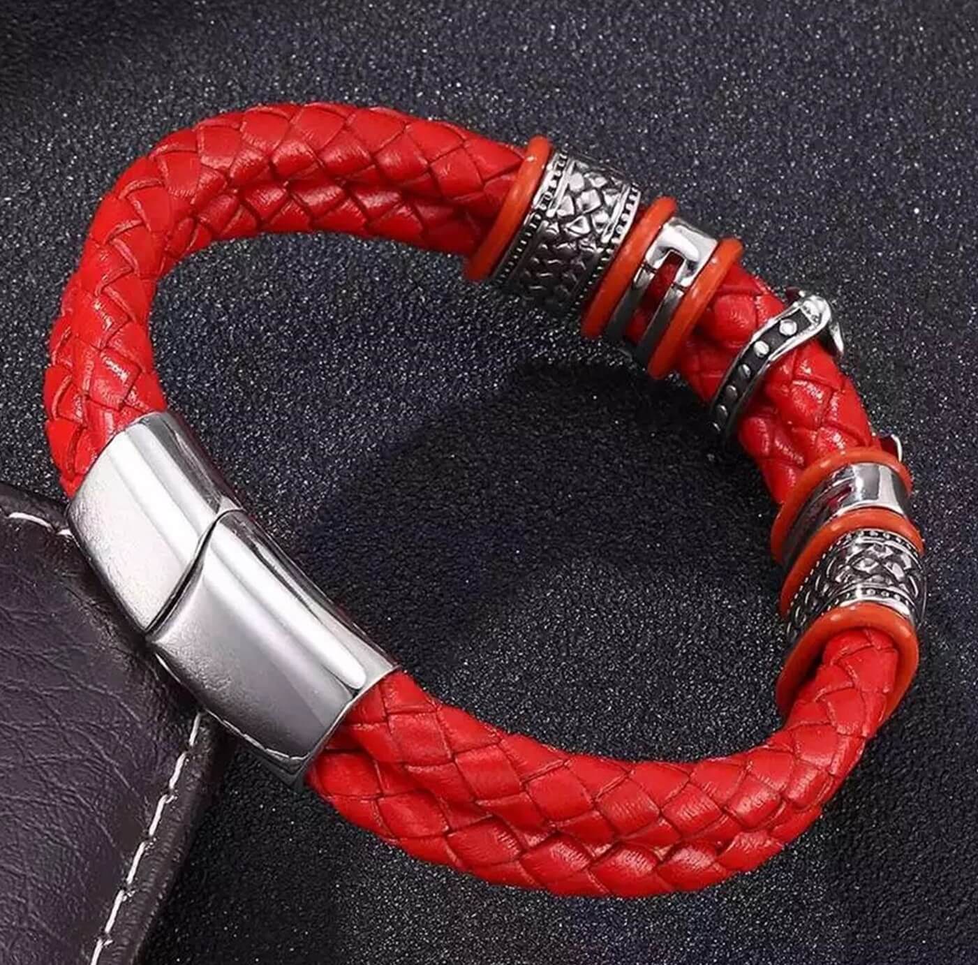 Men's Cross Faith Red Leather Bracelet