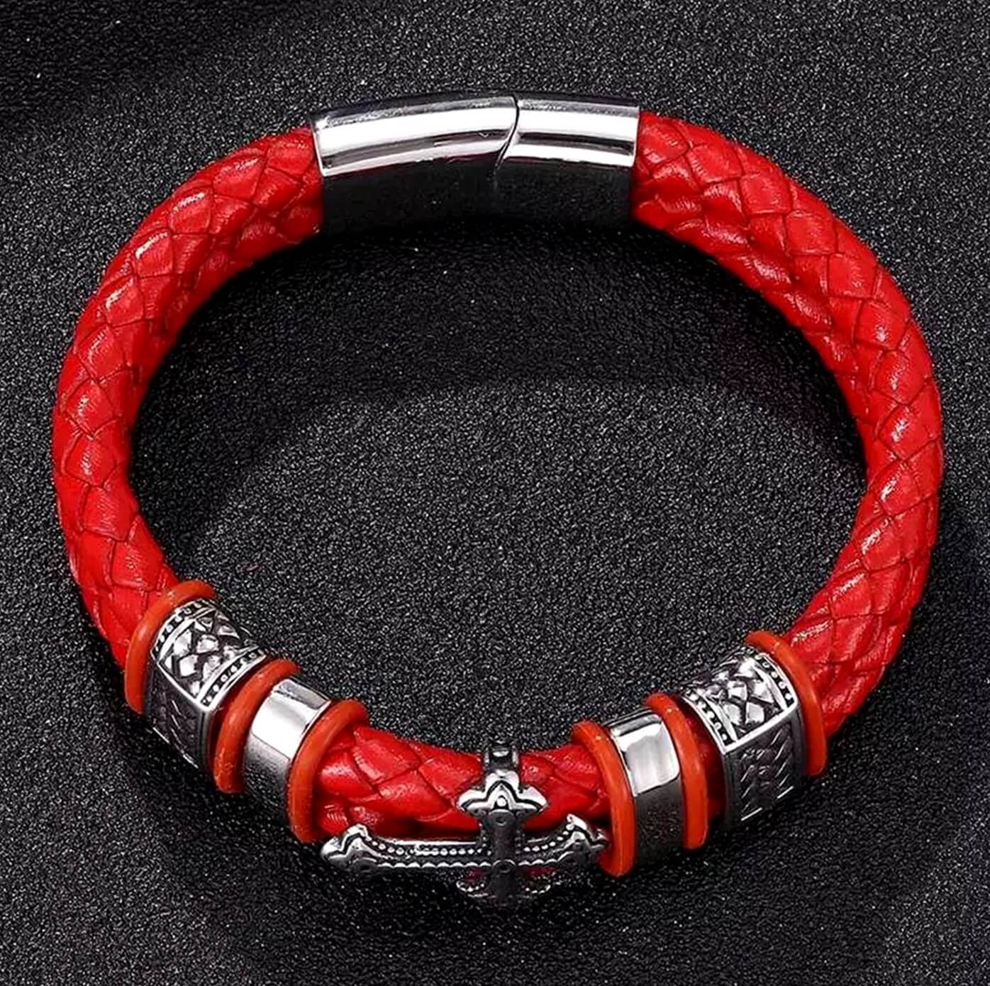 Men's Cross Faith Red Leather Bracelet