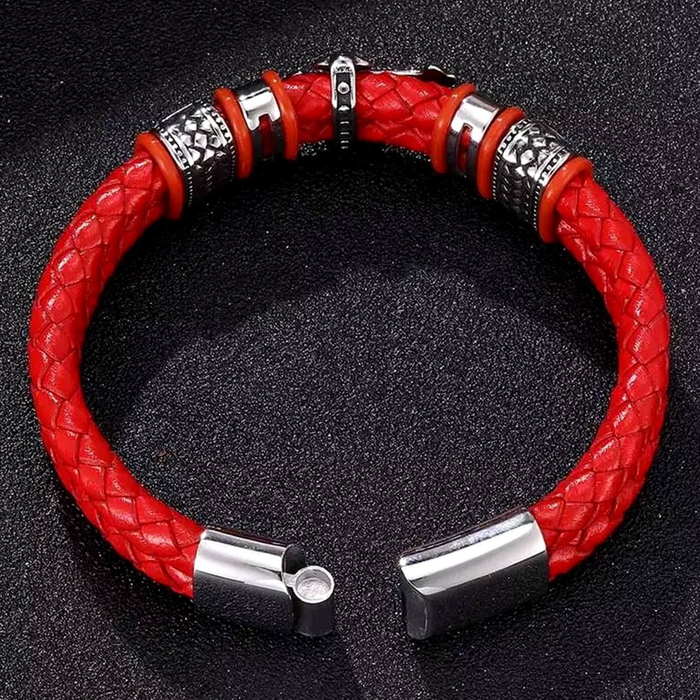 Men's Cross Faith Red Leather Bracelet