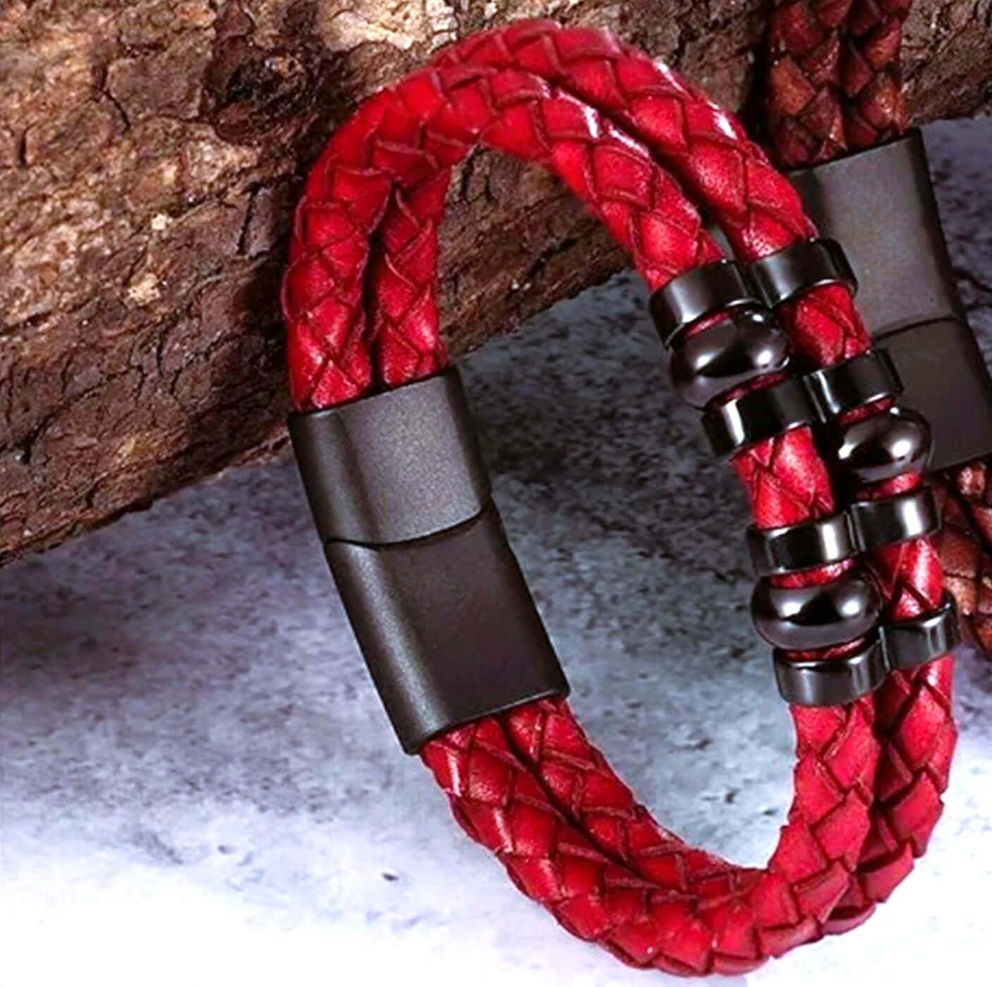Unisex Retro Braided Leather Bracelet/Red