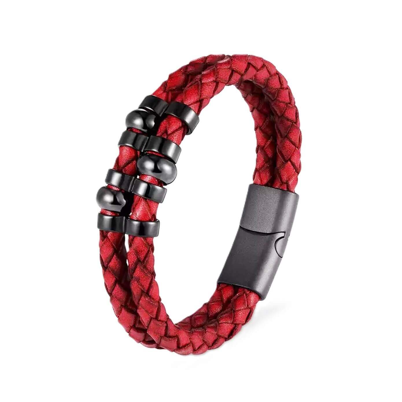 Unisex Retro Braided Leather Bracelet/Red