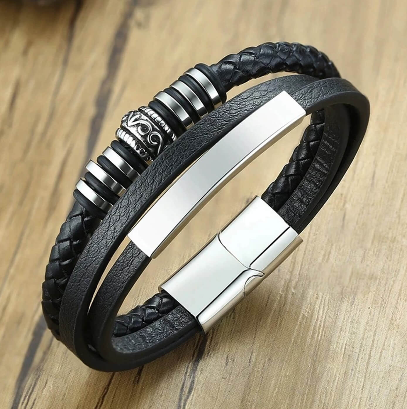 Mens Multi Design Leather Bracelet