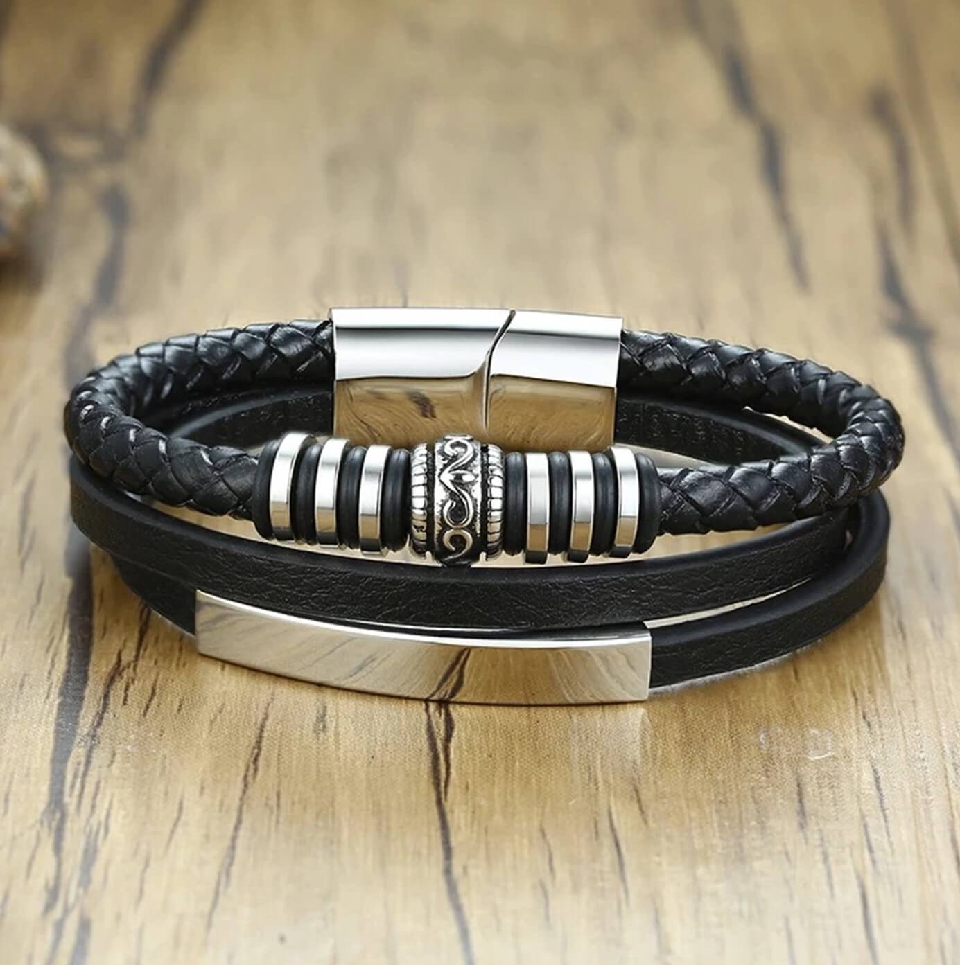 Mens Multi Design Leather Bracelet