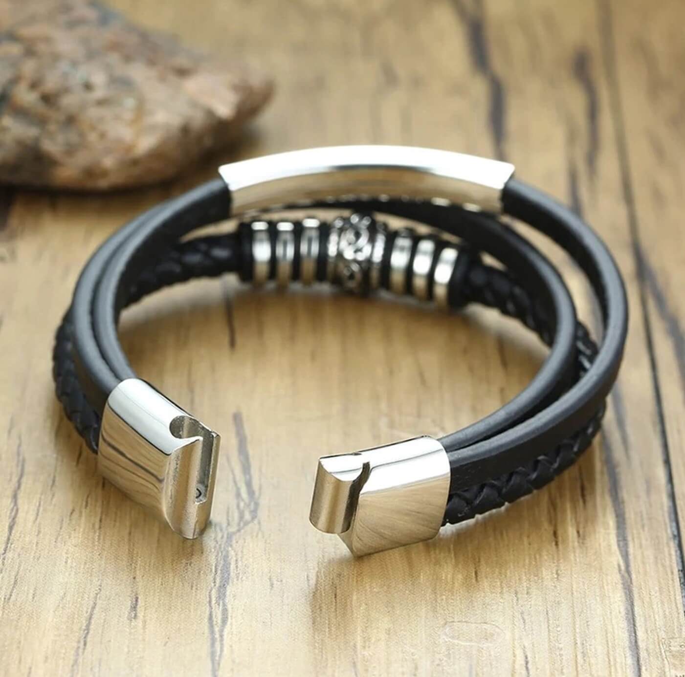 Mens Multi Design Leather Bracelet