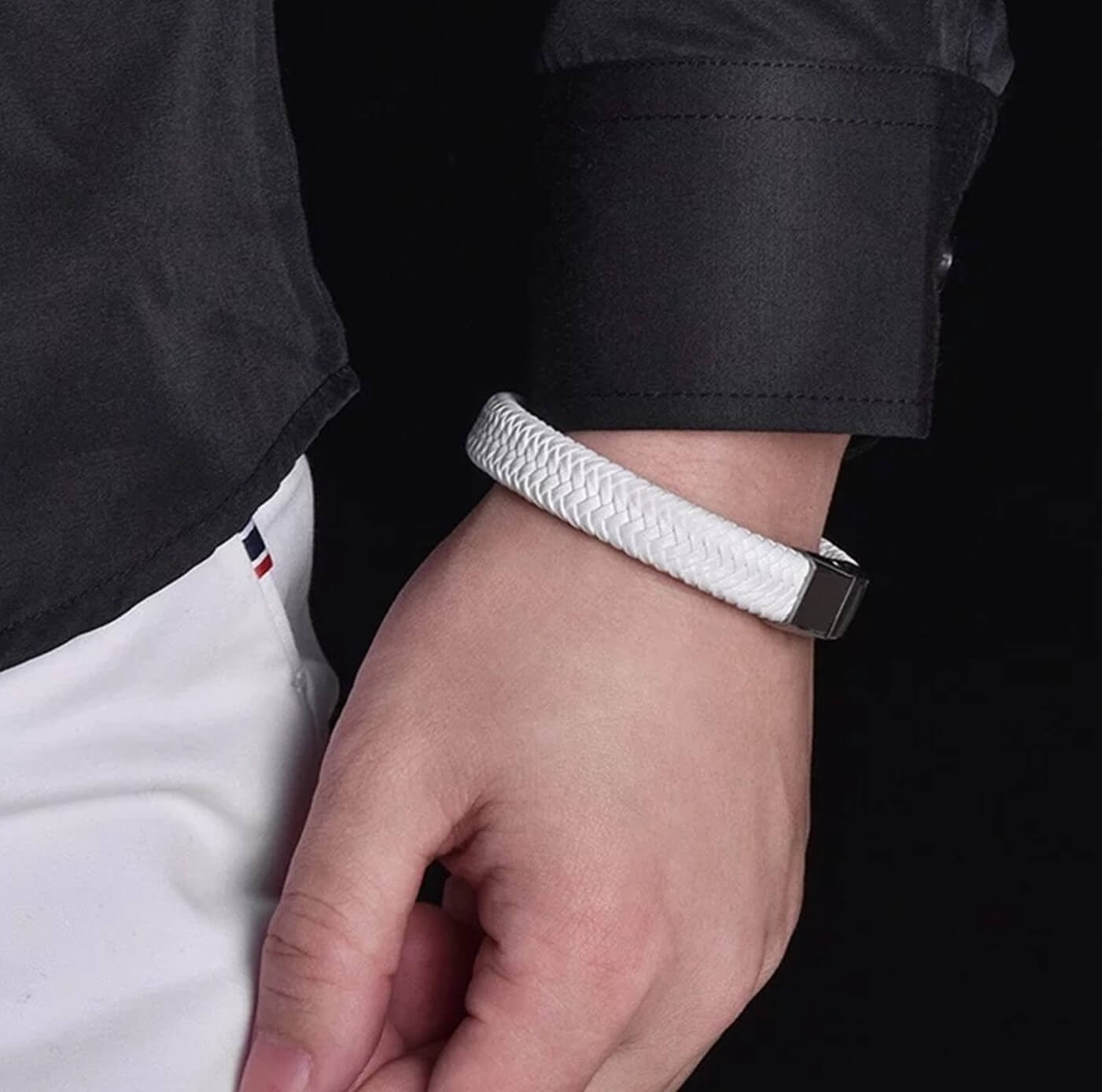 Mens White Exotic Leather Bracelet