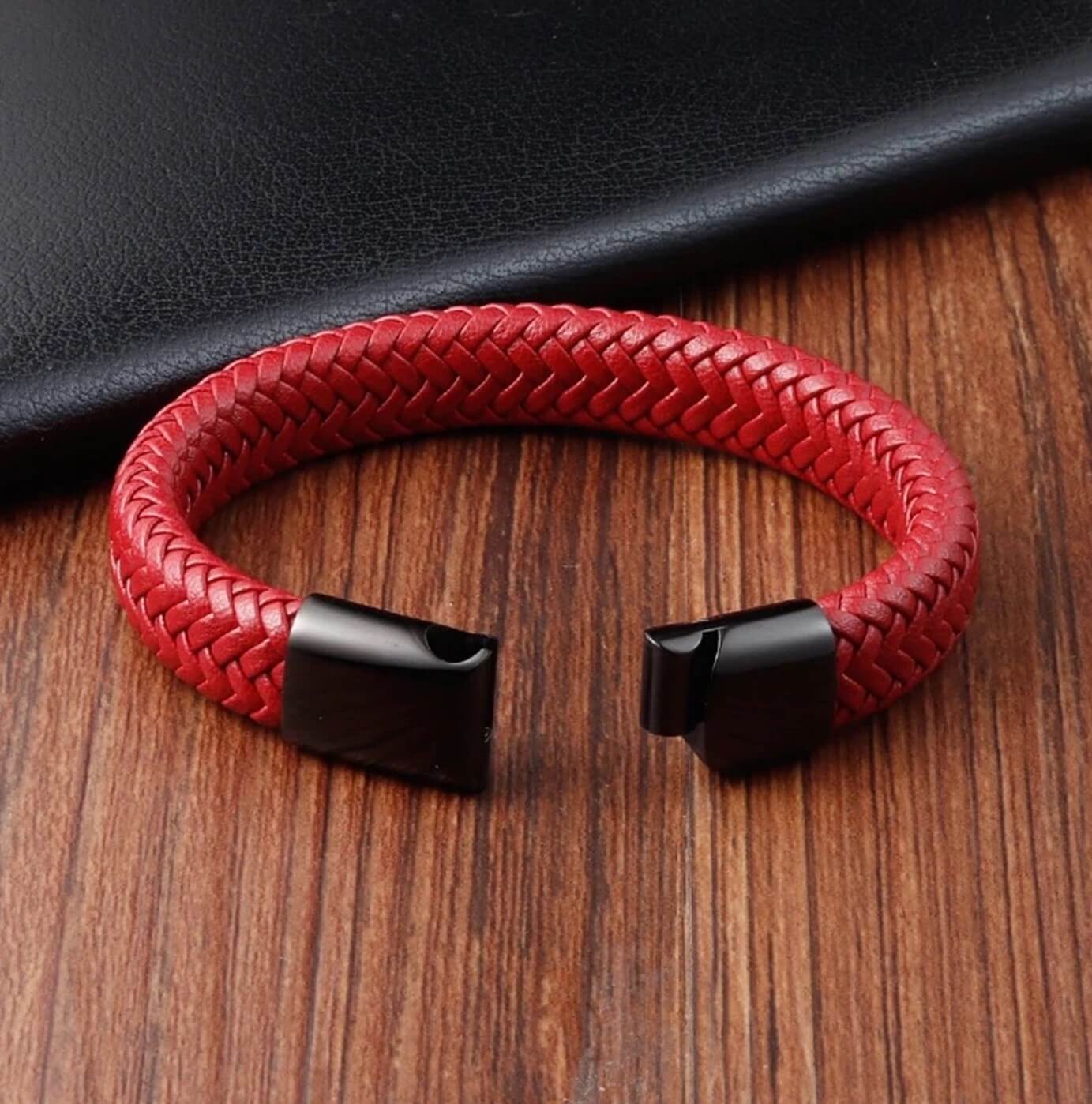 Unisex Red Leather Bracelet