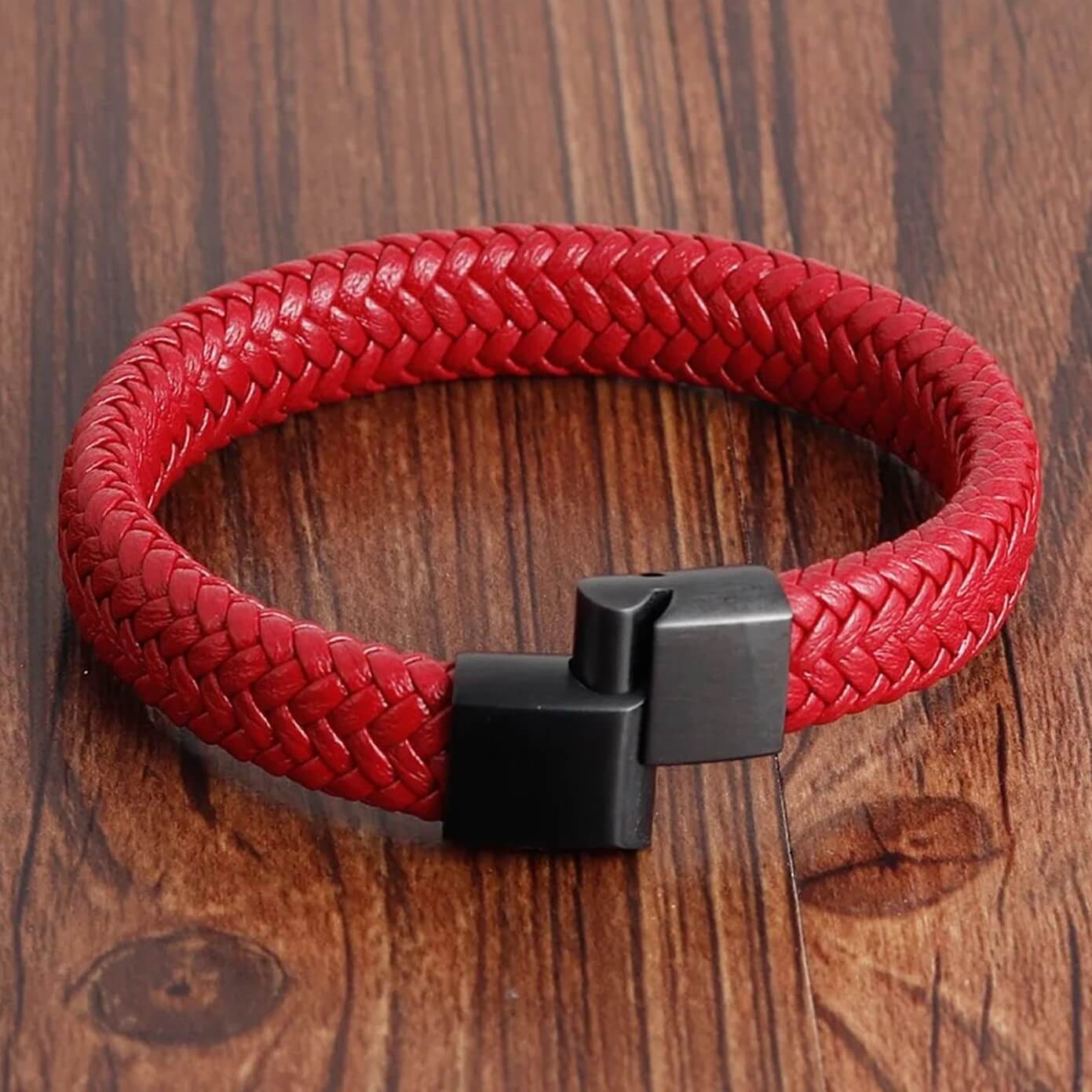 Unisex Red Leather Bracelet