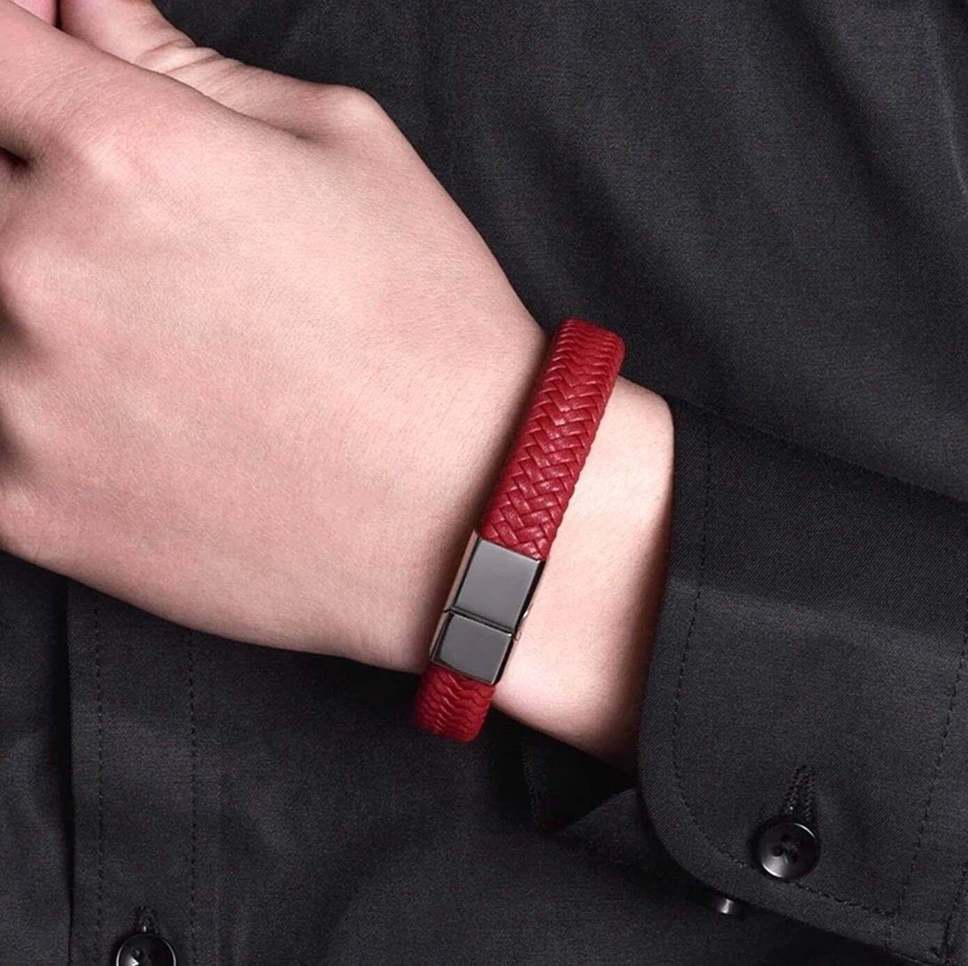 Unisex Red Leather Bracelet