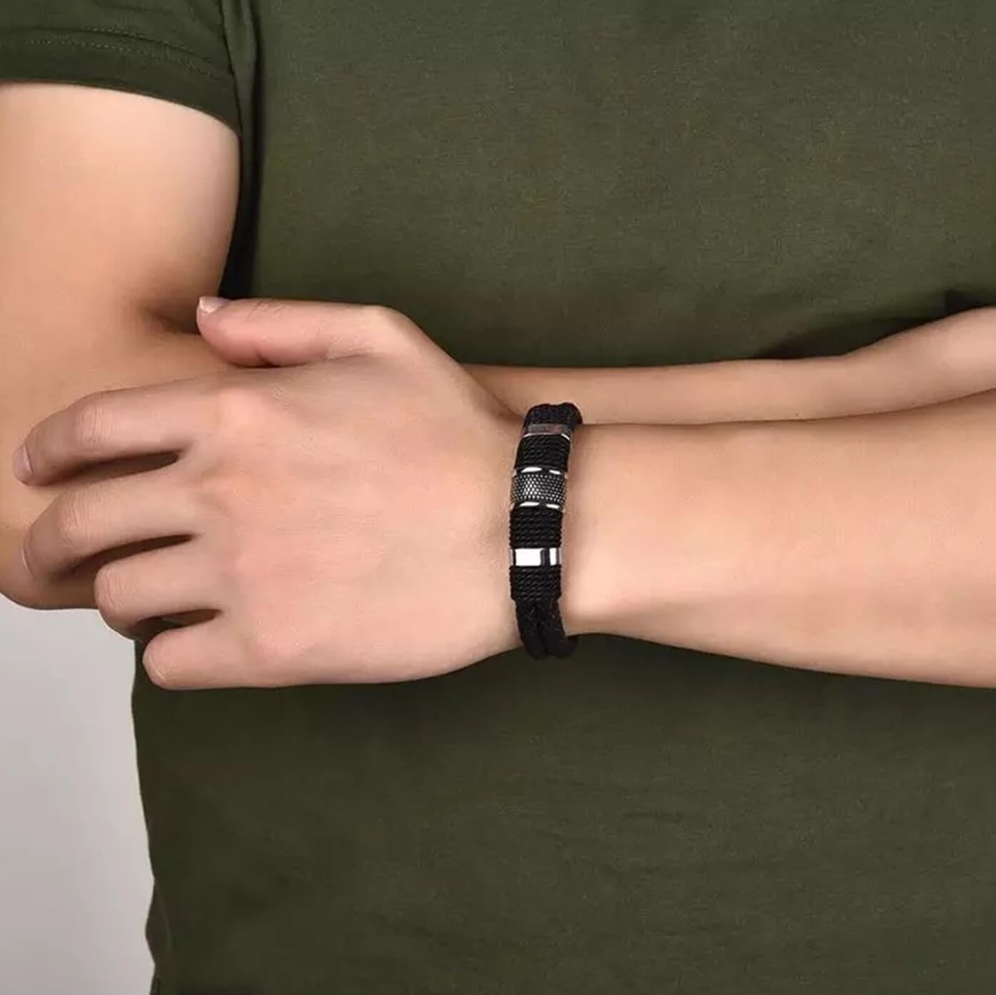 Mens Buckle Leather Bracelet/Black