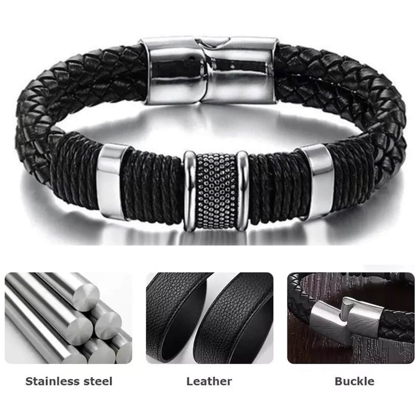 Mens Buckle Leather Bracelet/Black