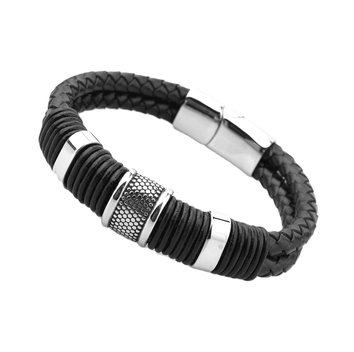 Mens Buckle Leather Bracelet/Black