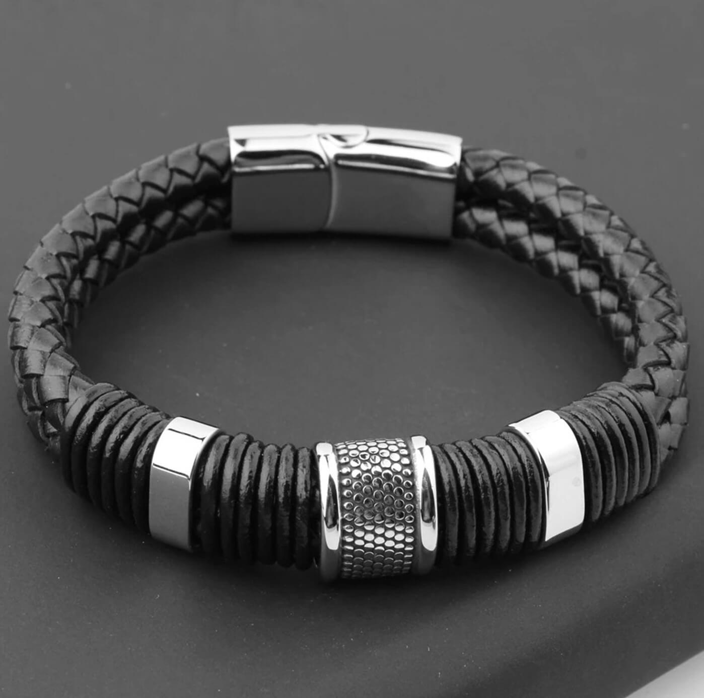 Mens Buckle Leather Bracelet/Black