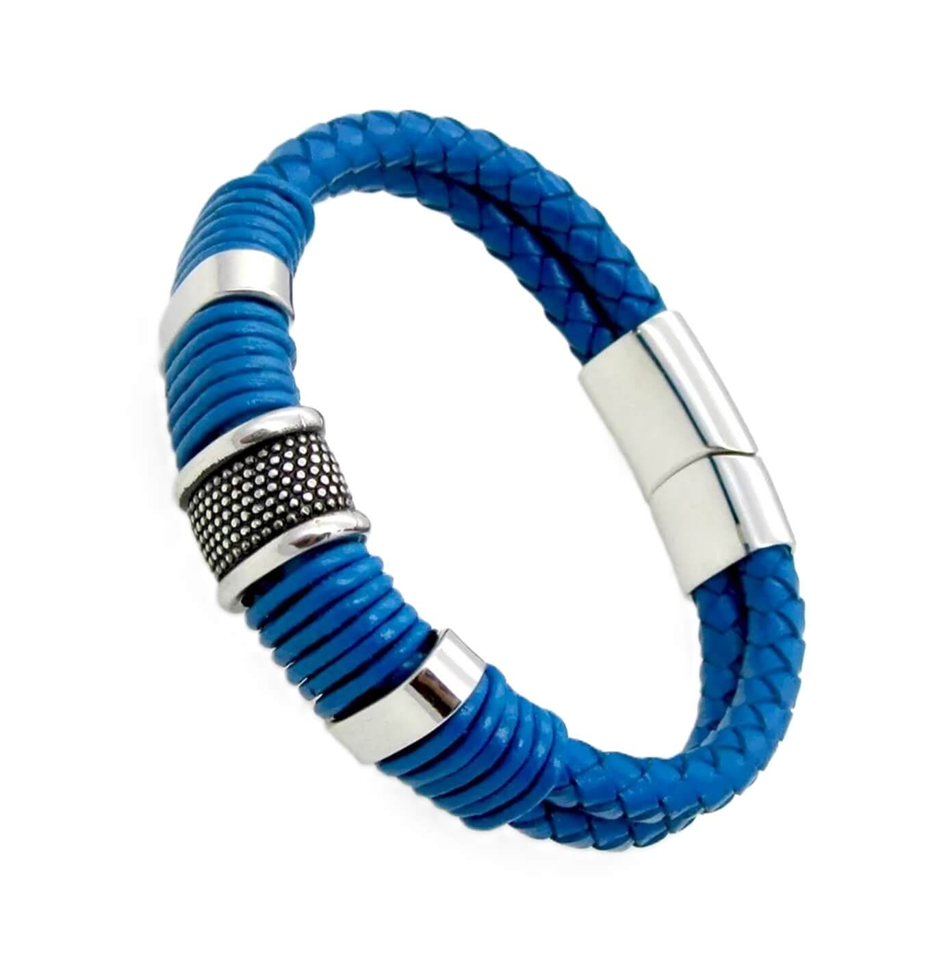 Mens Buckle Leather Bracelet/Navy